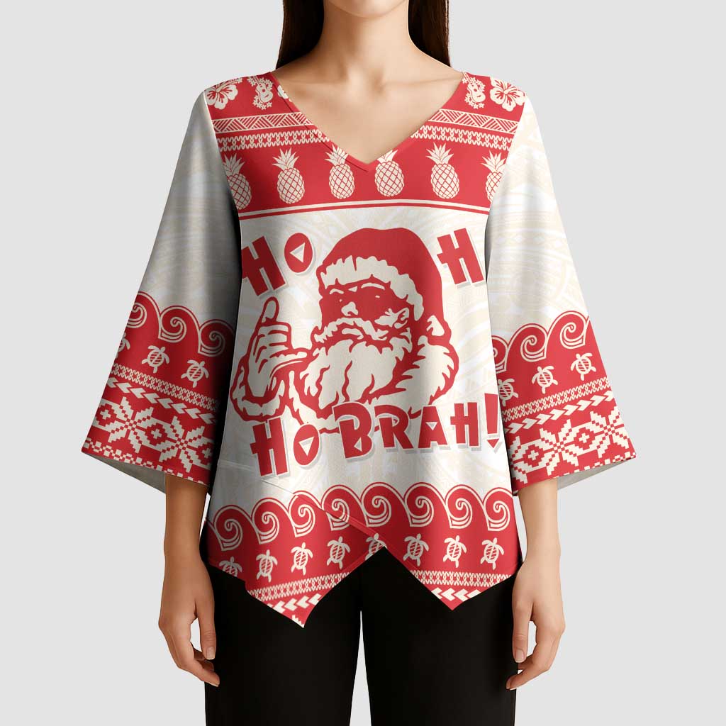 Red Mele Kalikimaka Hawaii Kimono Sleeve Blouse Funny Ho Ho Ho Santa Shaka LT14 - Polynesian Pride