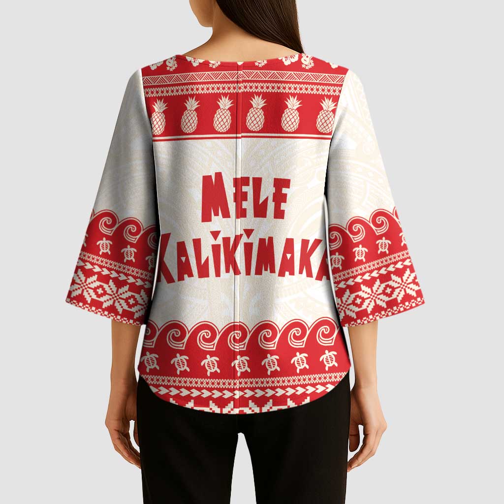 Red Mele Kalikimaka Hawaii Kimono Sleeve Blouse Funny Ho Ho Ho Santa Shaka LT14 - Polynesian Pride