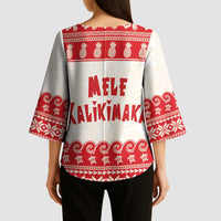 Red Mele Kalikimaka Hawaii Kimono Sleeve Blouse Funny Ho Ho Ho Santa Shaka LT14 - Polynesian Pride