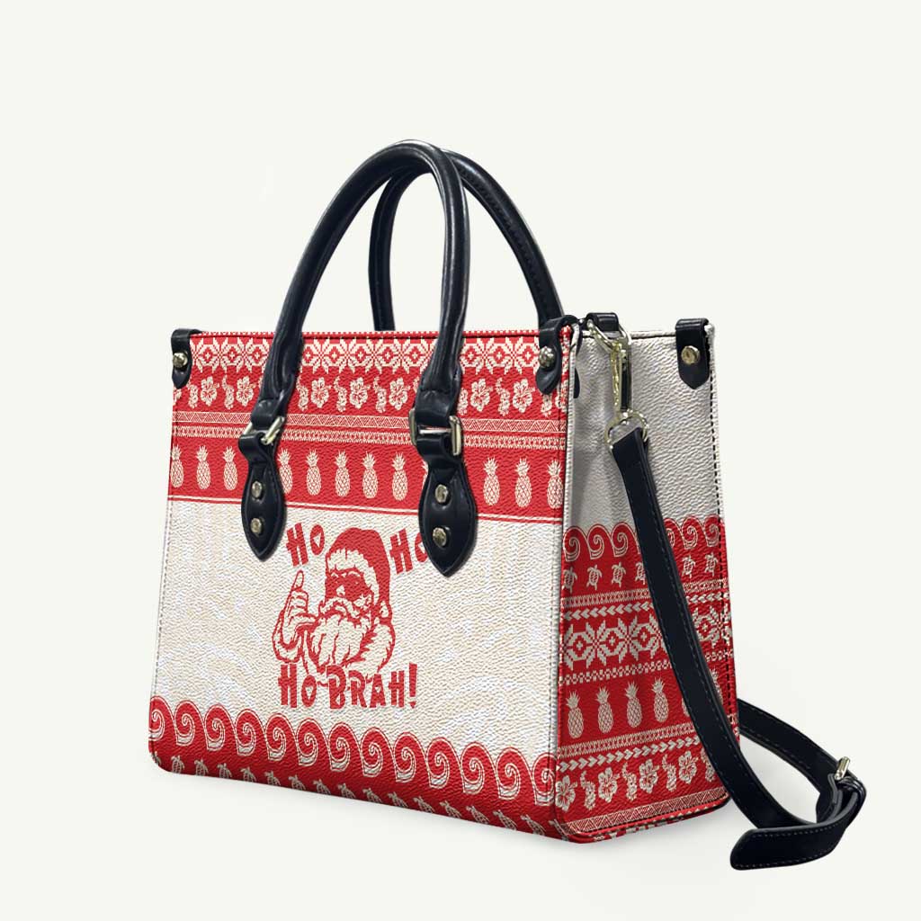 Red Mele Kalikimaka Hawaii Leather Bag Funny Ho Ho Ho Santa Shaka - Polynesian Pride