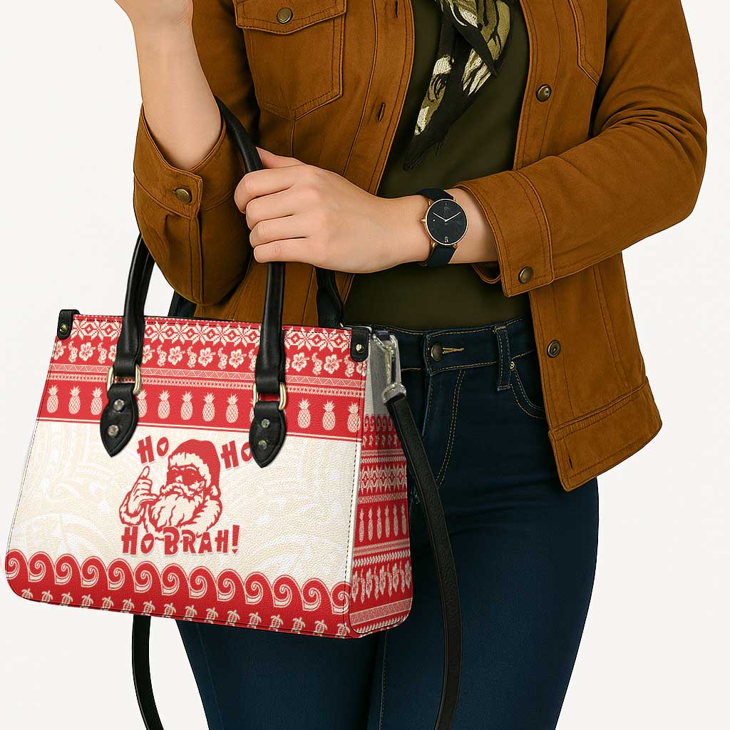 Red Mele Kalikimaka Hawaii Leather Bag Funny Ho Ho Ho Santa Shaka - Polynesian Pride