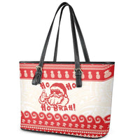 Red Mele Kalikimaka Hawaii Leather Tote Bag Funny Ho Ho Ho Santa Shaka LT14 - Polynesian Pride