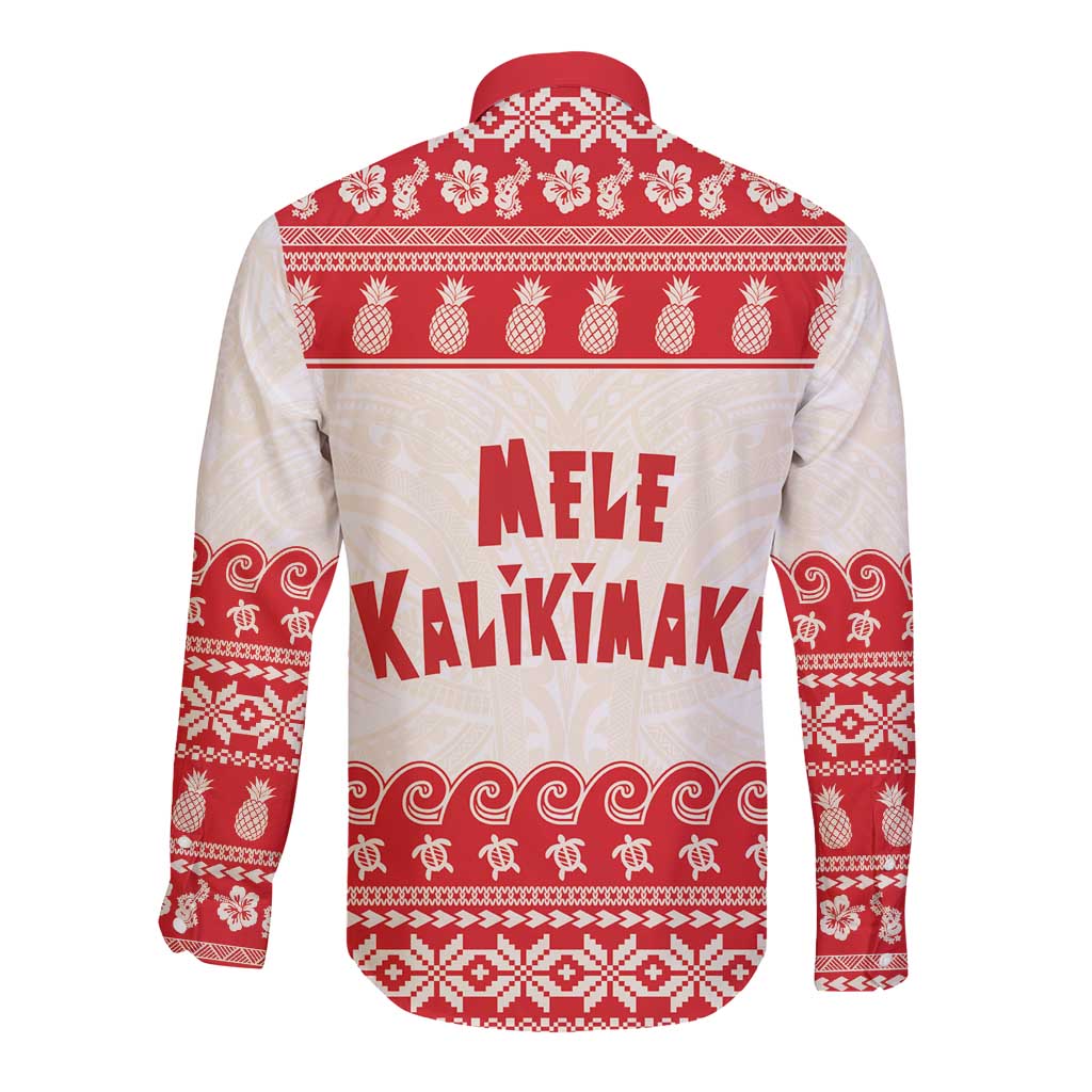Red Mele Kalikimaka Hawaii Long Sleeve Button Shirt Funny Ho Ho Ho Santa Shaka LT14 - Polynesian Pride