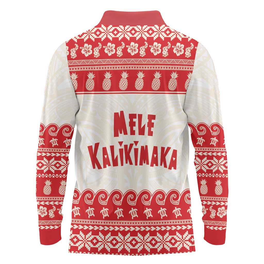 Red Mele Kalikimaka Hawaii Long Sleeve Polo Shirt Funny Ho Ho Ho Santa Shaka - Polynesian Pride