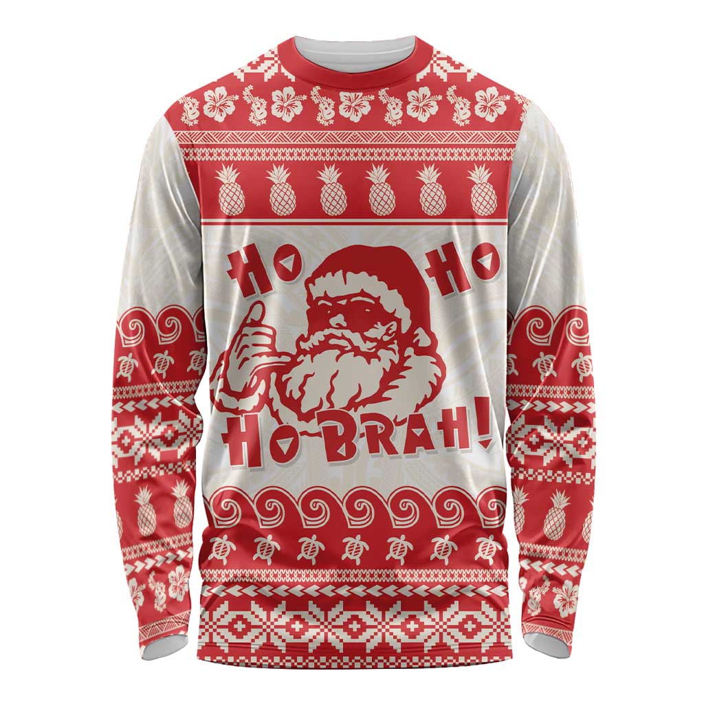 Red Mele Kalikimaka Hawaii Long Sleeve Shirt Funny Ho Ho Ho Santa Shaka LT14 Unisex Red - Polynesian Pride