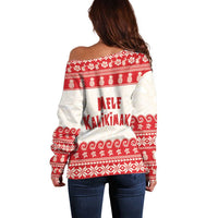 Red Mele Kalikimaka Hawaii Off Shoulder Sweater Funny Ho Ho Ho Santa Shaka - Polynesian Pride