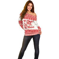 Red Mele Kalikimaka Hawaii Off Shoulder Sweater Funny Ho Ho Ho Santa Shaka - Polynesian Pride