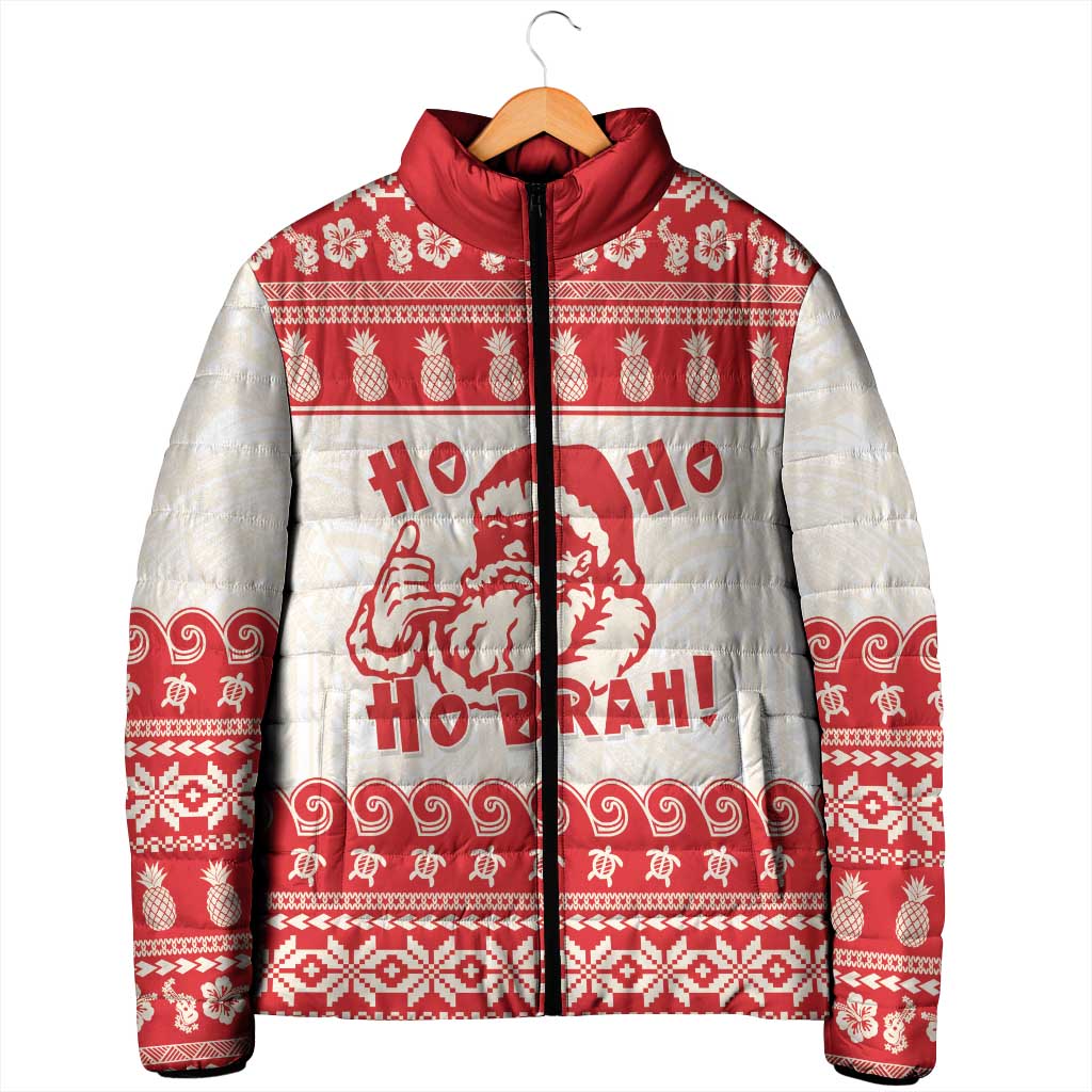 Red Mele Kalikimaka Hawaii Padded Jacket Funny Ho Ho Ho Santa Shaka LT14 - Polynesian Pride