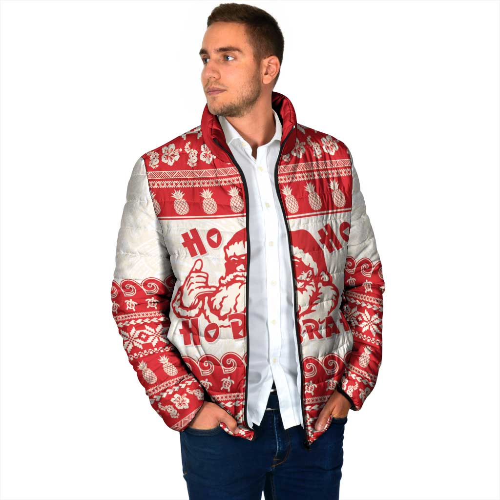 Red Mele Kalikimaka Hawaii Padded Jacket Funny Ho Ho Ho Santa Shaka LT14 - Polynesian Pride