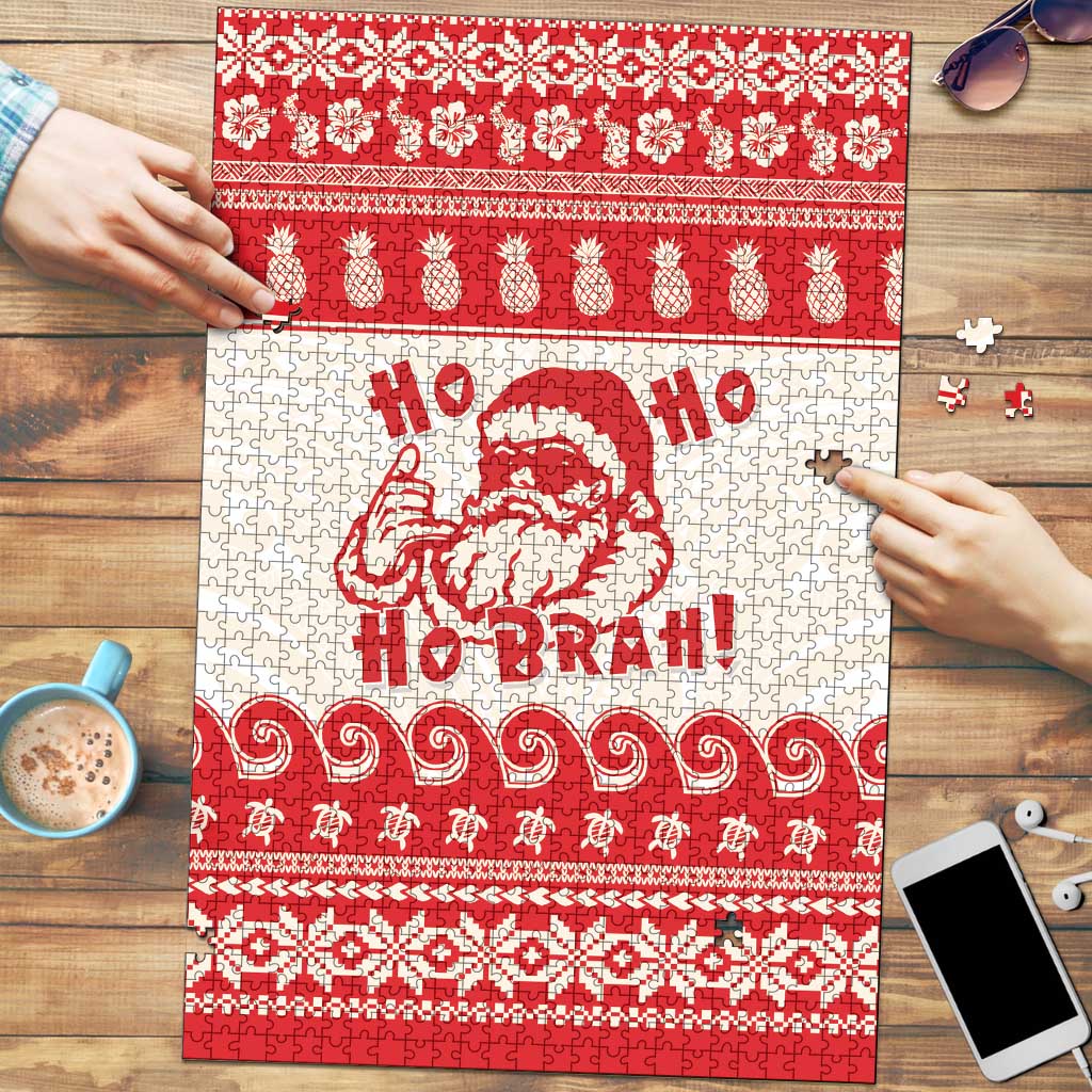 Red Mele Kalikimaka Hawaii Puzzle Funny Ho Ho Ho Santa Shaka LT14 Red - Polynesian Pride