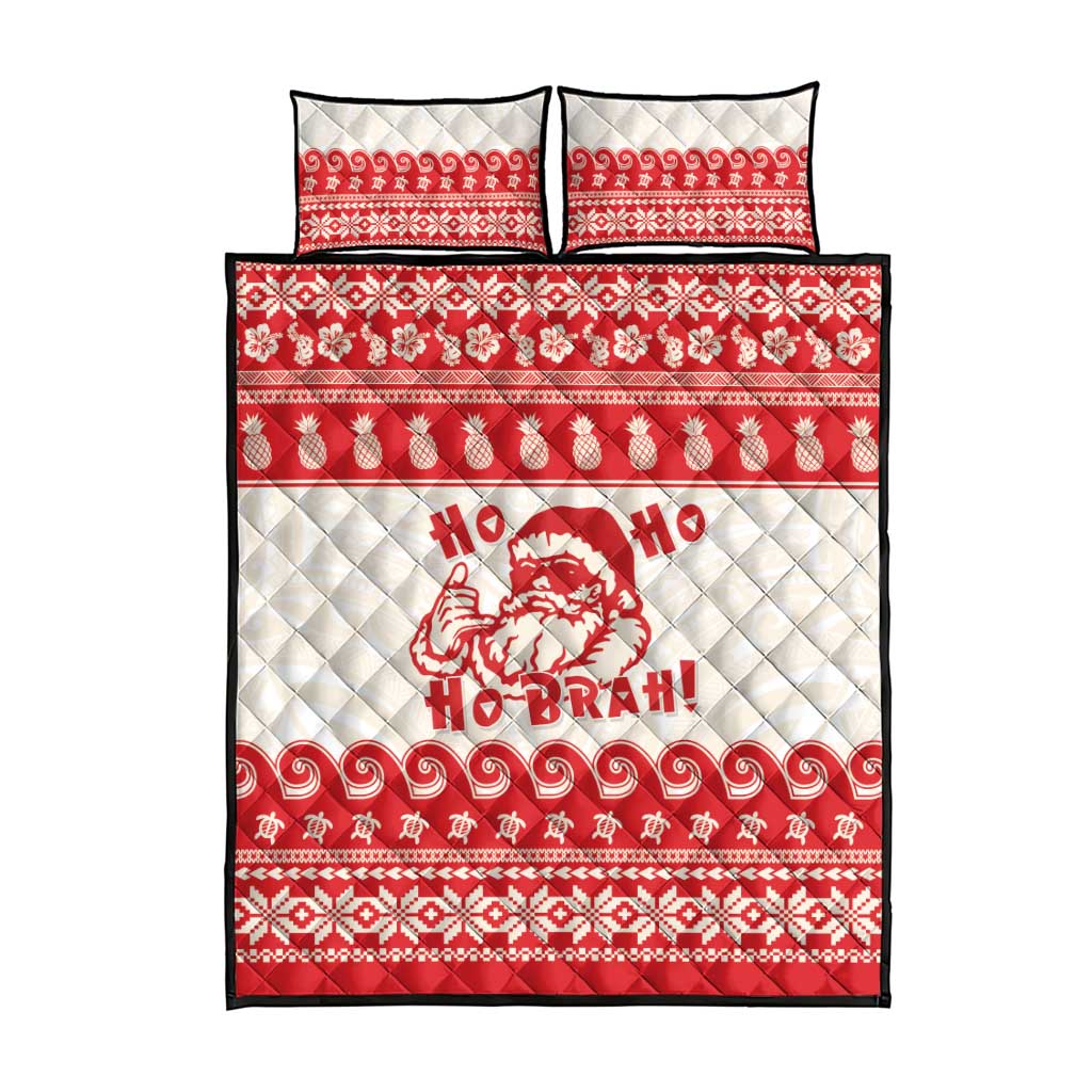 Red Mele Kalikimaka Hawaii Quilt Bed Set Funny Ho Ho Ho Santa Shaka - Polynesian Pride