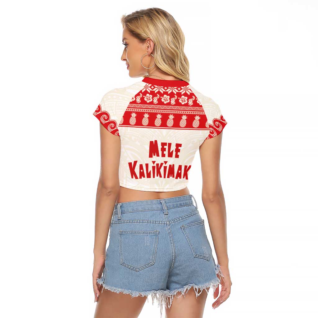 Red Mele Kalikimaka Hawaii Raglan Cropped T Shirt Funny Ho Ho Ho Santa Shaka LT14 - Polynesian Pride