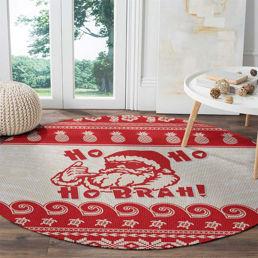 Red Mele Kalikimaka Hawaii Round Carpet Funny Ho Ho Ho Santa Shaka - Polynesian Pride