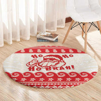Red Mele Kalikimaka Hawaii Round Carpet Funny Ho Ho Ho Santa Shaka - Polynesian Pride