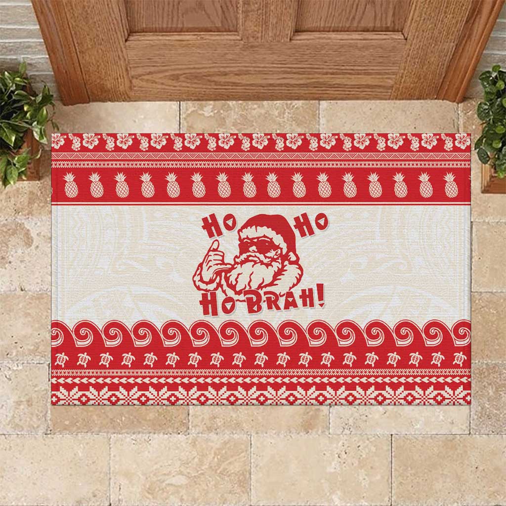 Red Mele Kalikimaka Hawaii Rubber Doormat Funny Ho Ho Ho Santa Shaka LT14 Red - Polynesian Pride