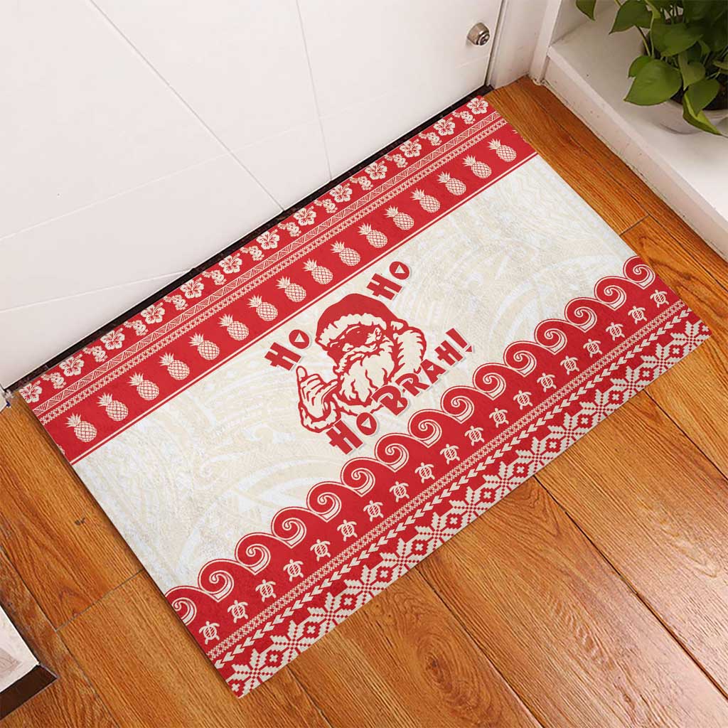 Red Mele Kalikimaka Hawaii Rubber Doormat Funny Ho Ho Ho Santa Shaka LT14 - Polynesian Pride