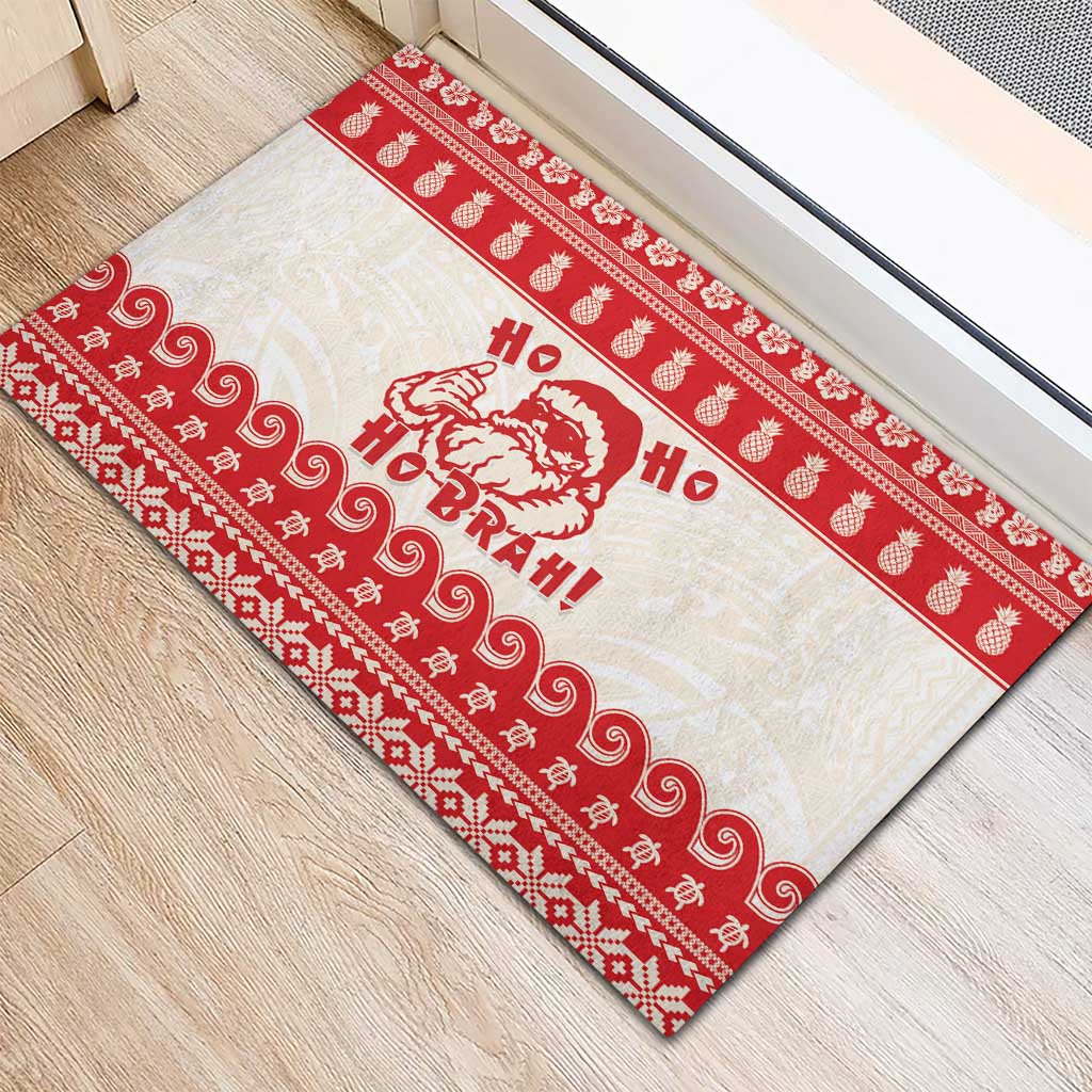 Red Mele Kalikimaka Hawaii Rubber Doormat Funny Ho Ho Ho Santa Shaka LT14 - Polynesian Pride