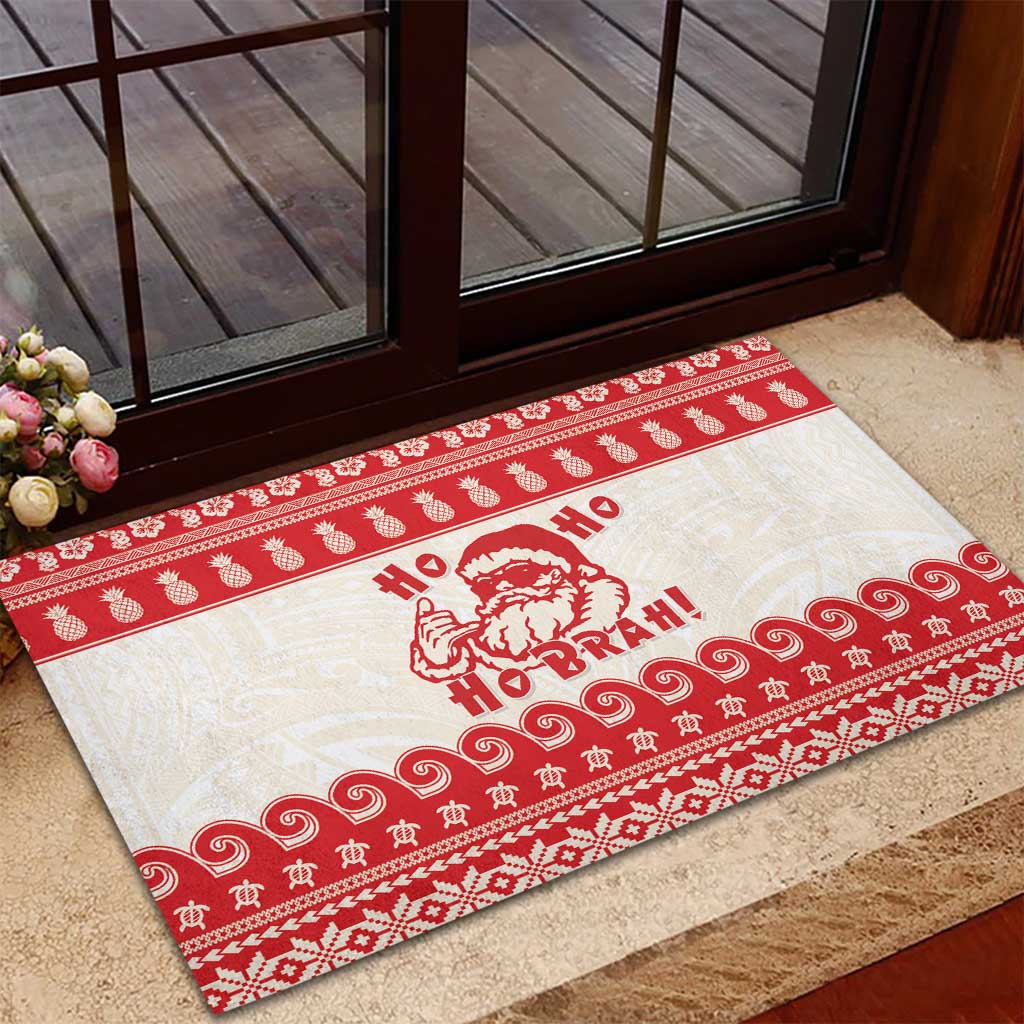 Red Mele Kalikimaka Hawaii Rubber Doormat Funny Ho Ho Ho Santa Shaka LT14 - Polynesian Pride