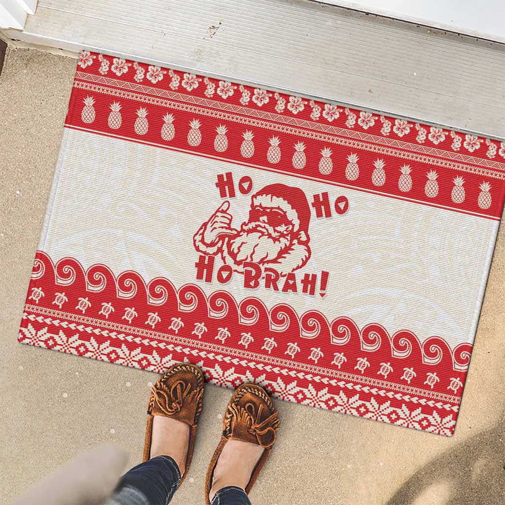 Red Mele Kalikimaka Hawaii Rubber Doormat Funny Ho Ho Ho Santa Shaka LT14 - Polynesian Pride