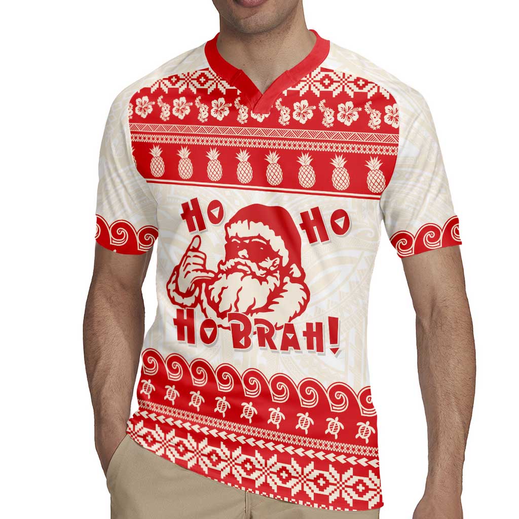 Red Mele Kalikimaka Hawaii Rugby Jersey Funny Ho Ho Ho Santa Shaka - Polynesian Pride