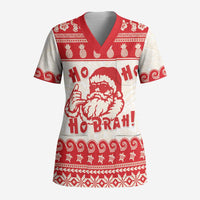 Red Mele Kalikimaka Hawaii Scrub Top Funny Ho Ho Ho Santa Shaka LT14 Adult Red - Polynesian Pride