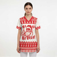 Red Mele Kalikimaka Hawaii Scrub Top Funny Ho Ho Ho Santa Shaka LT14 - Polynesian Pride