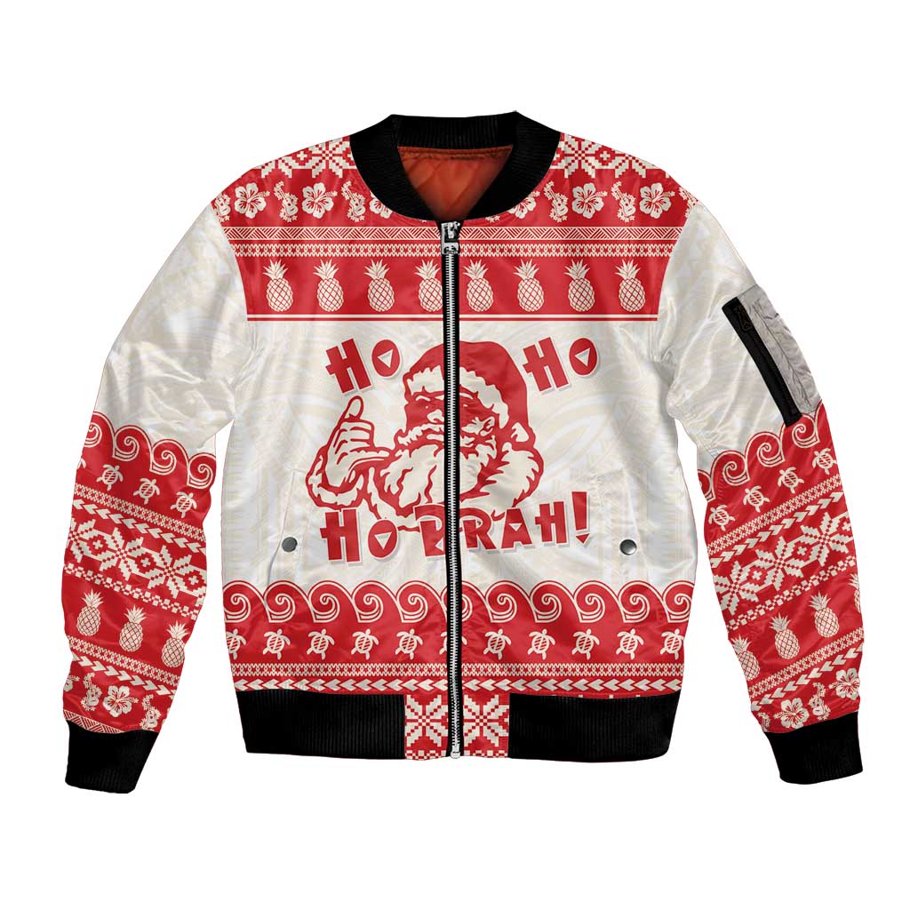 Red Mele Kalikimaka Hawaii Sleeve Zip Bomber Jacket Funny Ho Ho Ho Santa Shaka LT14 Unisex Red - Polynesian Pride