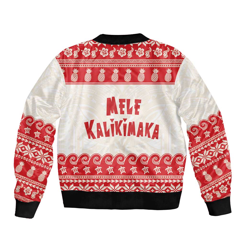 Red Mele Kalikimaka Hawaii Sleeve Zip Bomber Jacket Funny Ho Ho Ho Santa Shaka LT14 - Polynesian Pride