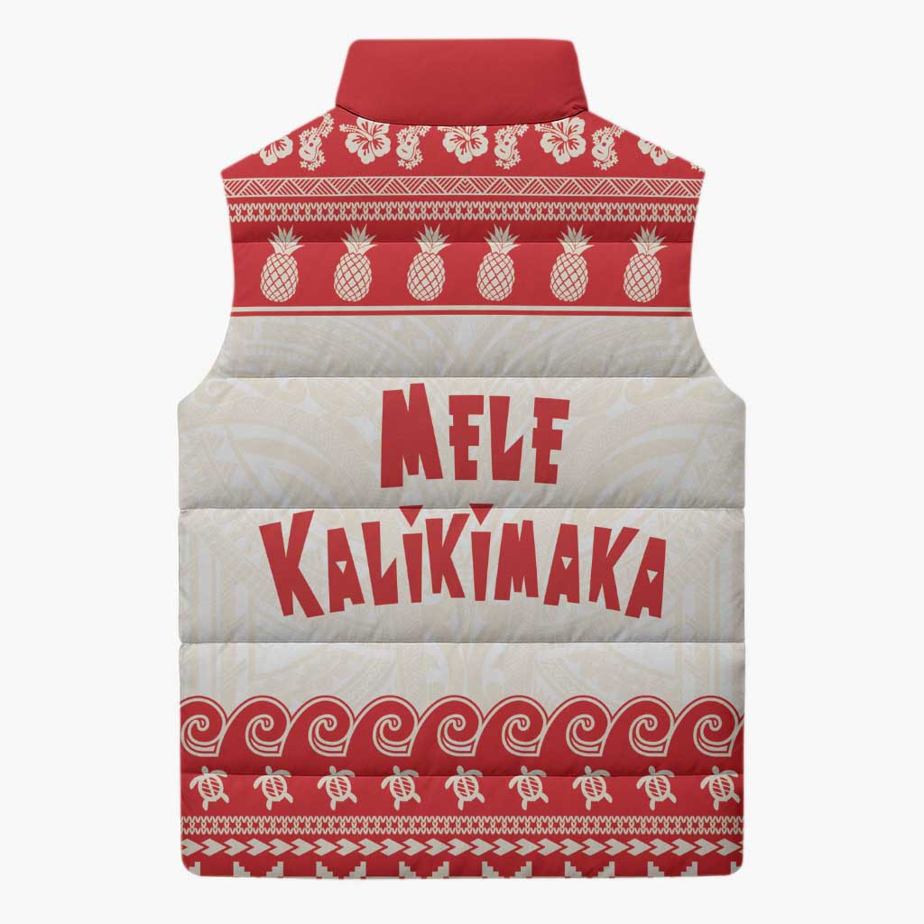 Red Mele Kalikimaka Hawaii Sleeveless Puffer Jacket Funny Ho Ho Ho Santa Shaka LT14 - Polynesian Pride