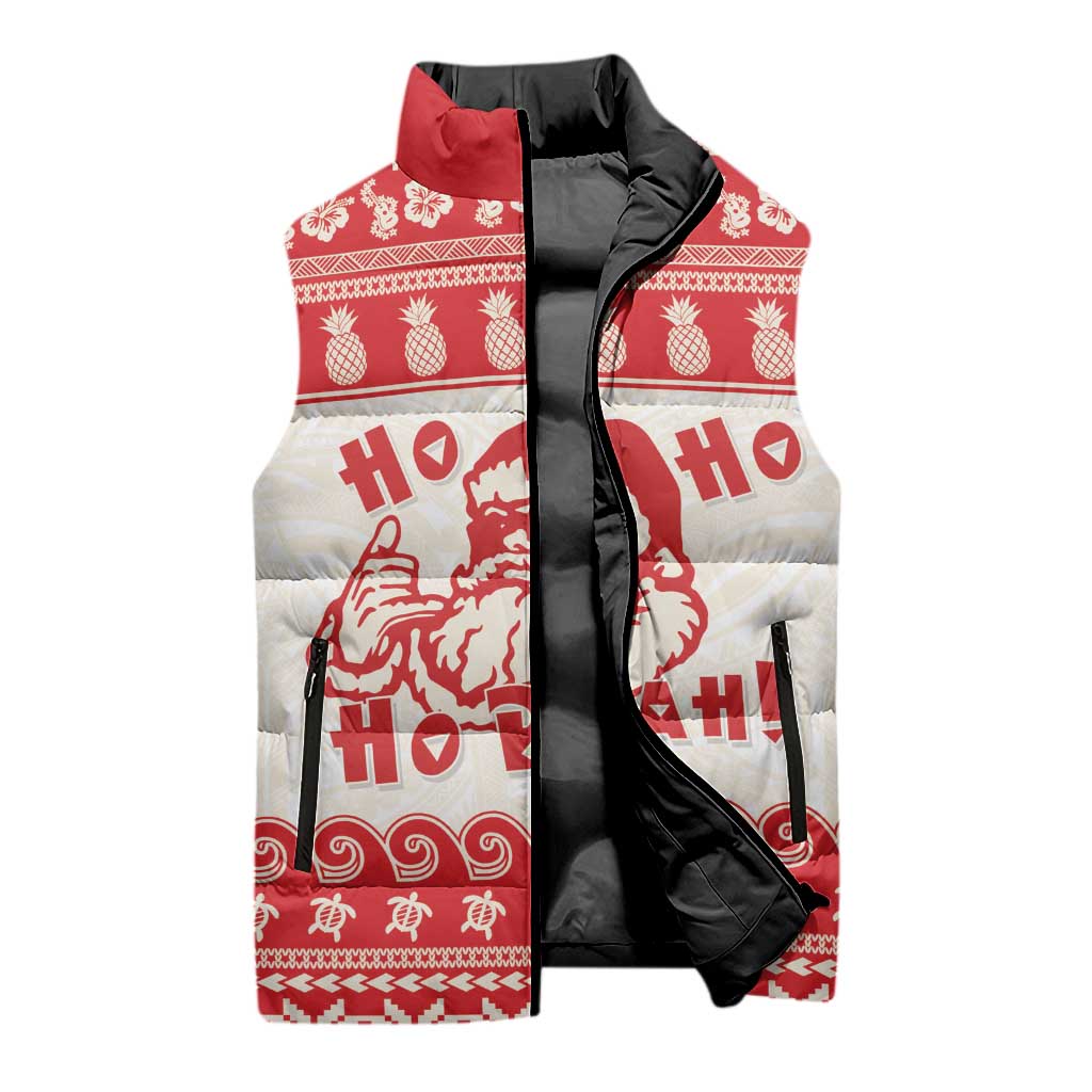 Red Mele Kalikimaka Hawaii Sleeveless Puffer Jacket Funny Ho Ho Ho Santa Shaka LT14 - Polynesian Pride