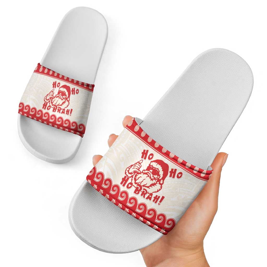 Red Mele Kalikimaka Hawaii Slide Sandals Funny Ho Ho Ho Santa Shaka - Polynesian Pride