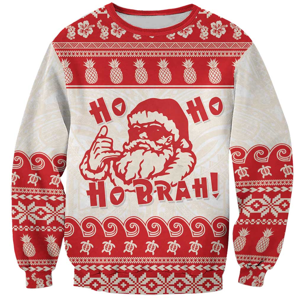 Red Mele Kalikimaka Hawaii Sweatshirt Funny Ho Ho Ho Santa Shaka LT14 Unisex Red - Polynesian Pride