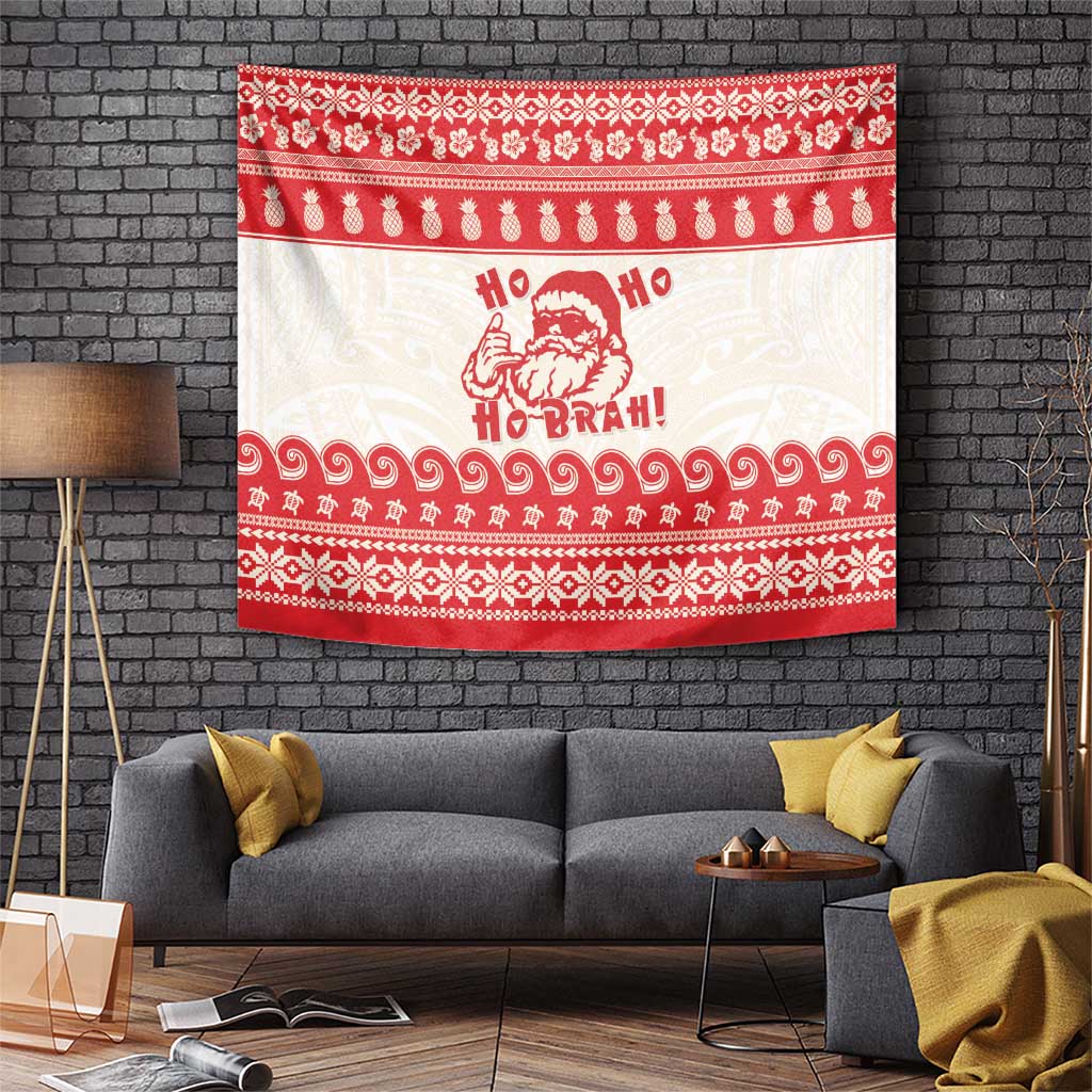 Red Mele Kalikimaka Hawaii Tapestry Funny Ho Ho Ho Santa Shaka - Polynesian Pride