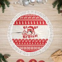 Red Mele Kalikimaka Hawaii Tree Skirt Funny Ho Ho Ho Santa Shaka LT14 Fringed Red - Polynesian Pride