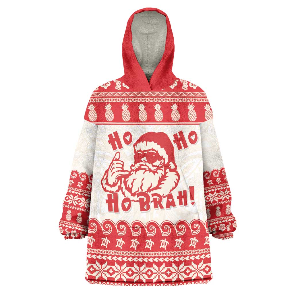Red Mele Kalikimaka Hawaii Wearable Blanket Hoodie Funny Ho Ho Ho Santa Shaka LT14 One Size Red - Polynesian Pride