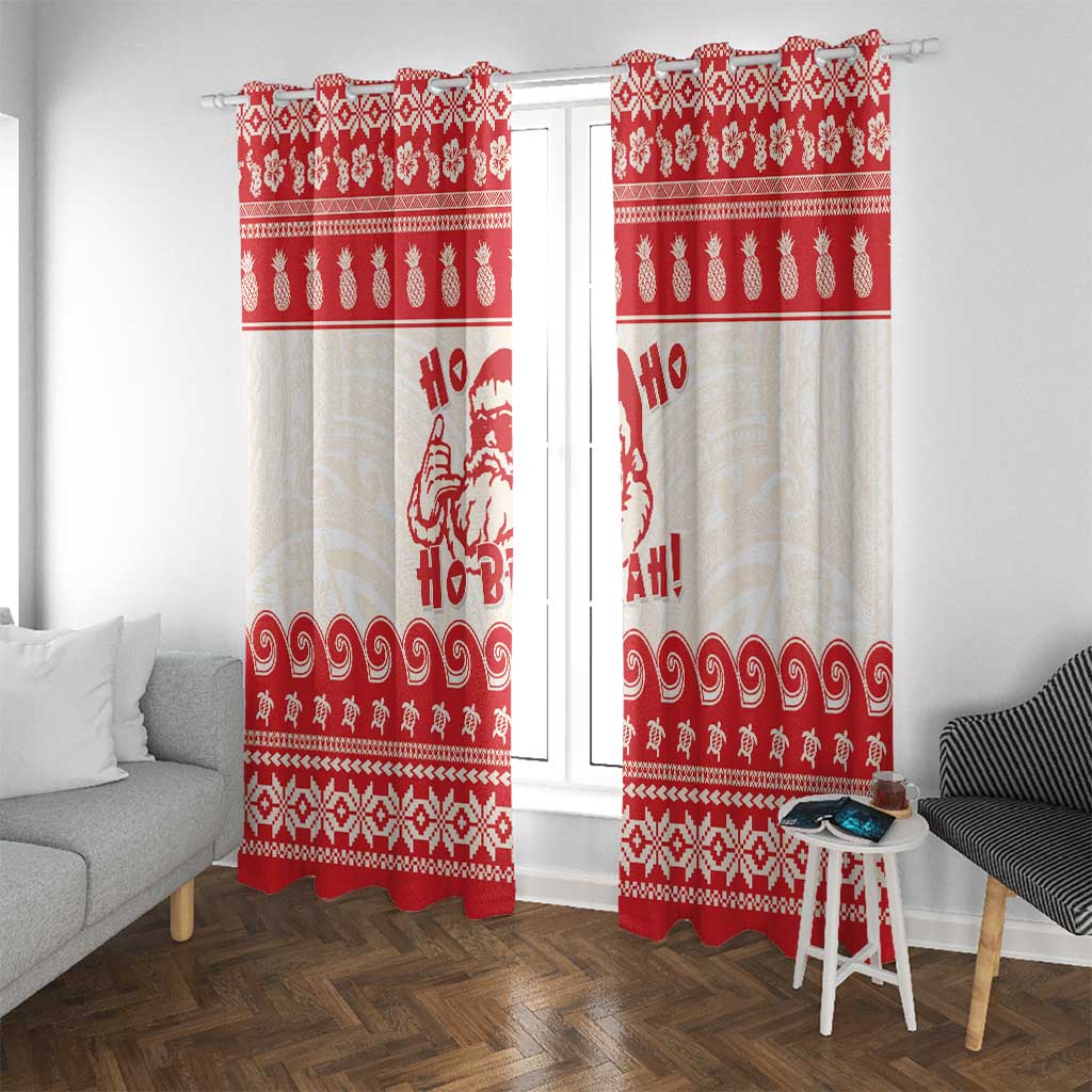 Red Mele Kalikimaka Hawaii Window Curtain Funny Ho Ho Ho Santa Shaka - Polynesian Pride