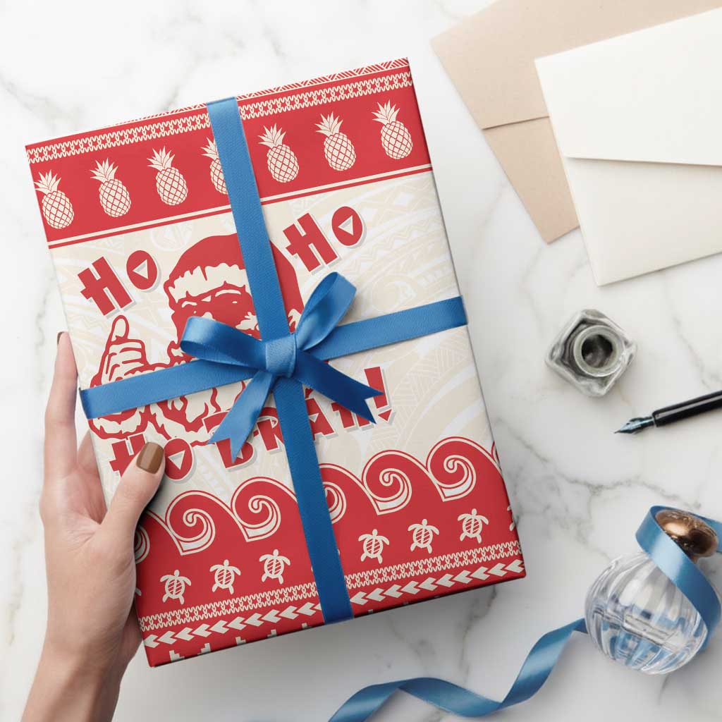 Red Mele Kalikimaka Hawaii Wrapping Paper Funny Ho Ho Ho Santa Shaka LT14 - Polynesian Pride