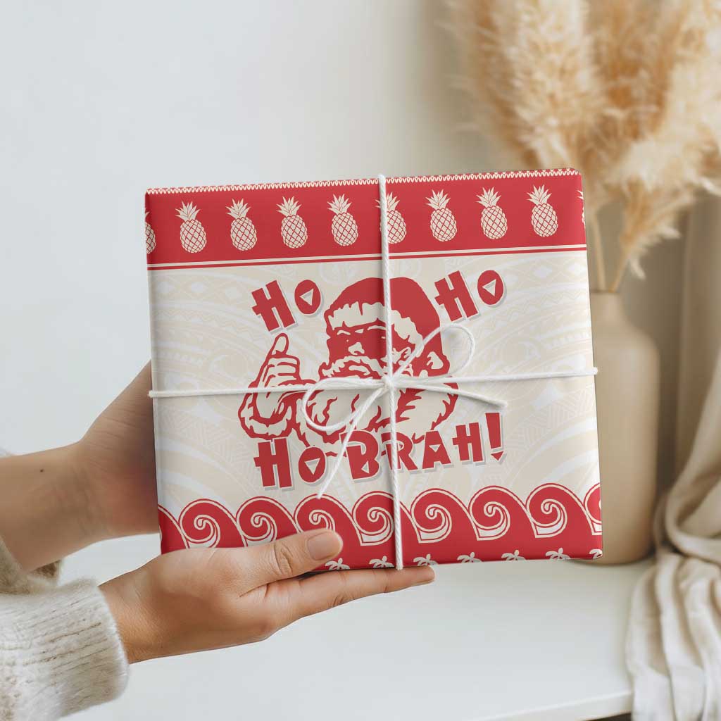 Red Mele Kalikimaka Hawaii Wrapping Paper Funny Ho Ho Ho Santa Shaka LT14 - Polynesian Pride