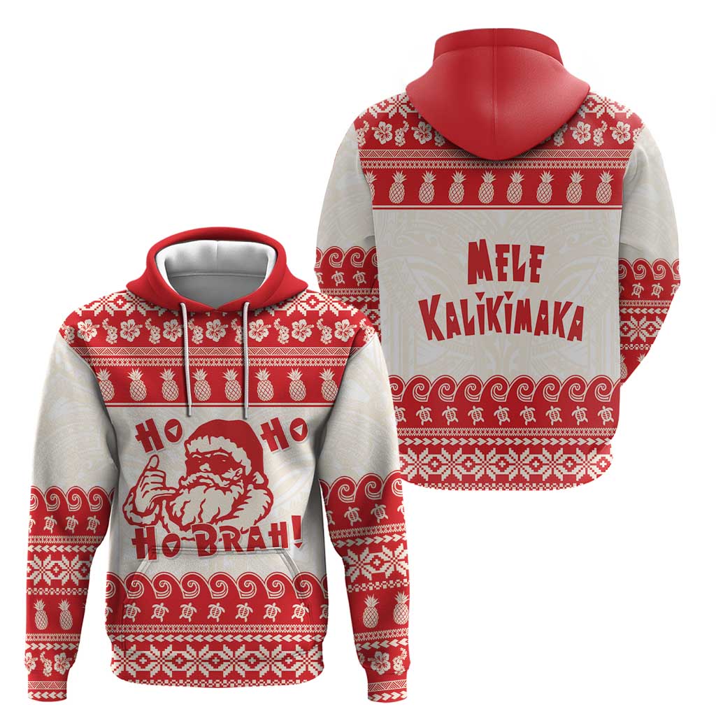 Red Mele Kalikimaka Hawaii Zip Hoodie Funny Ho Ho Ho Santa Shaka - Polynesian Pride