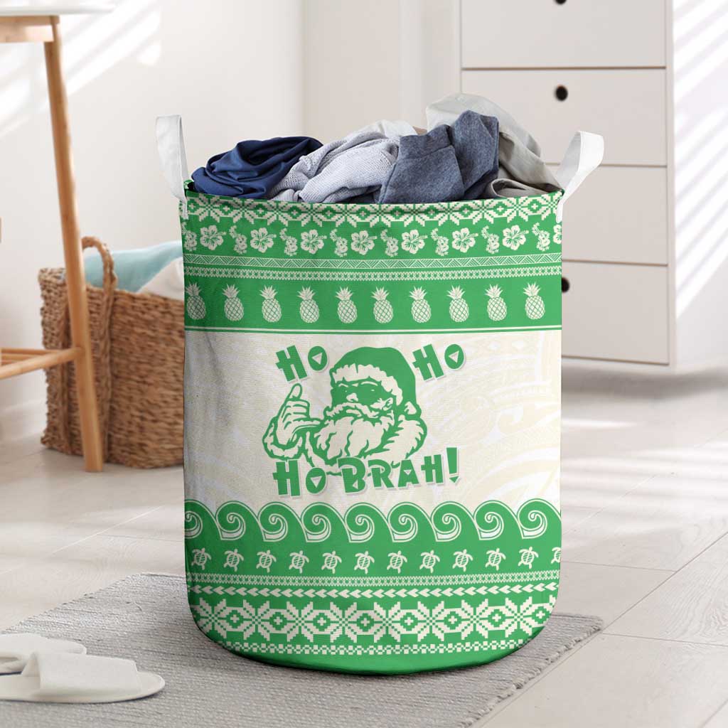 Green Mele Kalikimaka Hawaii Laundry Basket Funny Ho Ho Ho Santa Shaka LT14 Green - Polynesian Pride