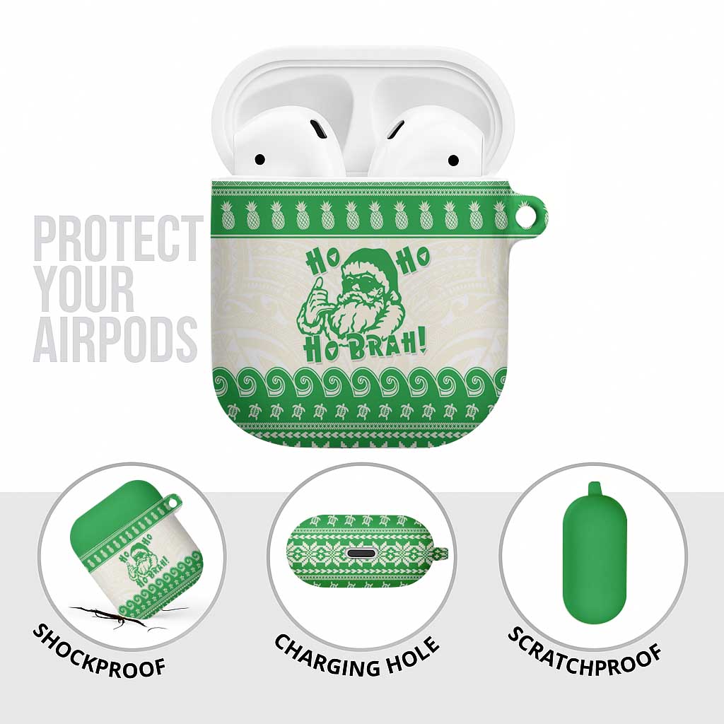 Green Mele Kalikimaka Hawaii AirPods Case Funny Ho Ho Ho Santa Shaka LT14 - Polynesian Pride