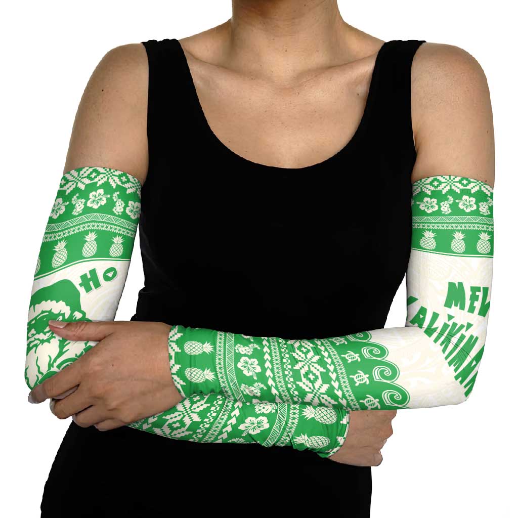 Green Mele Kalikimaka Hawaii Arm Sleeves Funny Ho Ho Ho Santa Shaka LT14 - Polynesian Pride