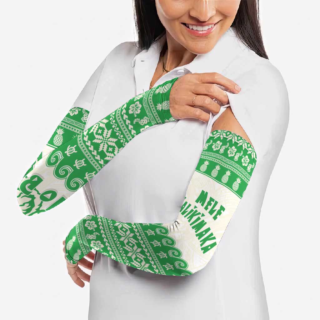 Green Mele Kalikimaka Hawaii Arm Sleeves Funny Ho Ho Ho Santa Shaka LT14 - Polynesian Pride