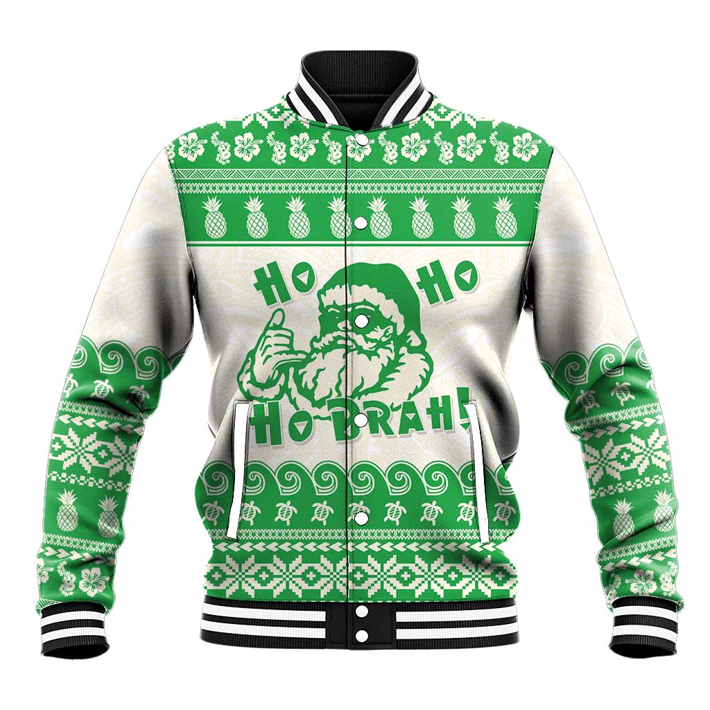 Green Mele Kalikimaka Hawaii Baseball Jacket Funny Ho Ho Ho Santa Shaka LT14 Unisex Green - Polynesian Pride