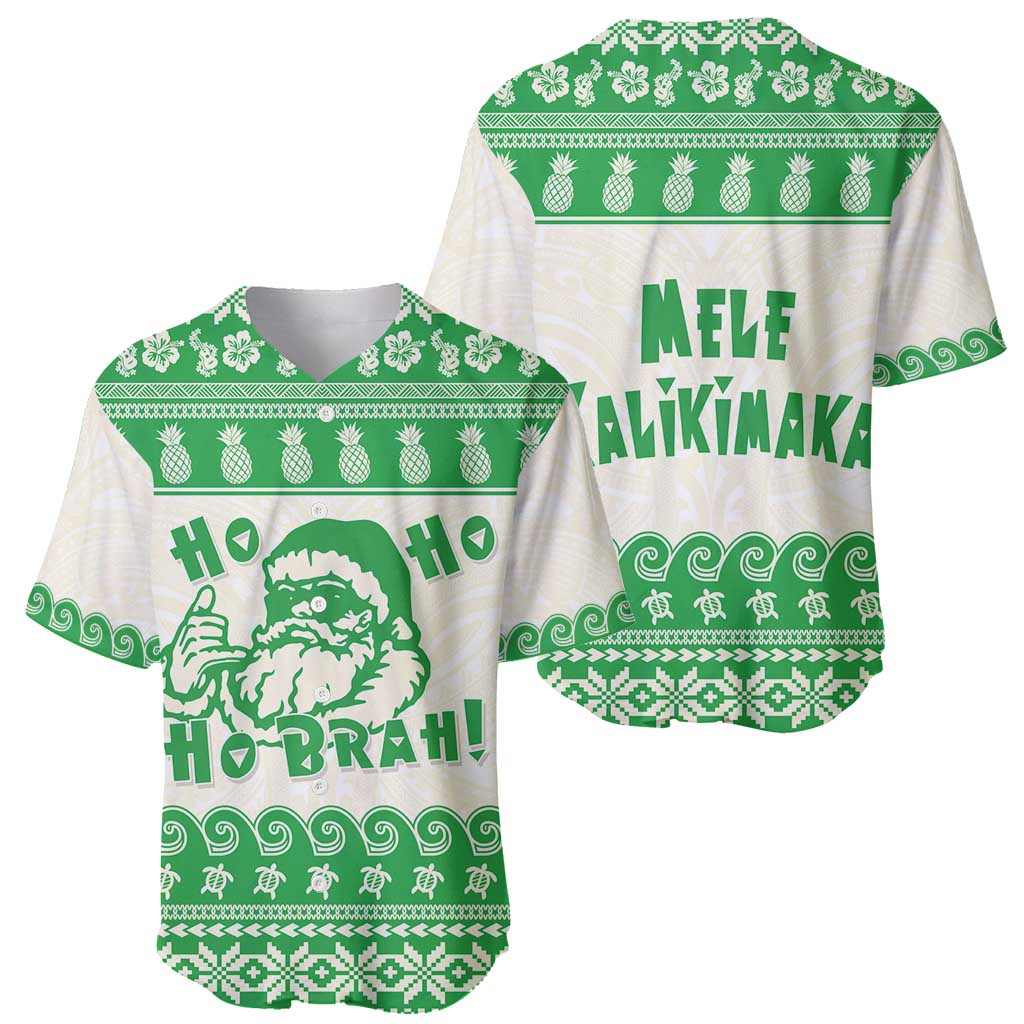 Green Mele Kalikimaka Hawaii Baseball Jersey Funny Ho Ho Ho Santa Shaka - Polynesian Pride