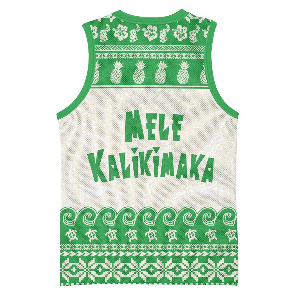 Green Mele Kalikimaka Hawaii Basketball Jersey Funny Ho Ho Ho Santa Shaka LT14 - Polynesian Pride