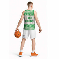 Green Mele Kalikimaka Hawaii Basketball Jersey Funny Ho Ho Ho Santa Shaka LT14 - Polynesian Pride