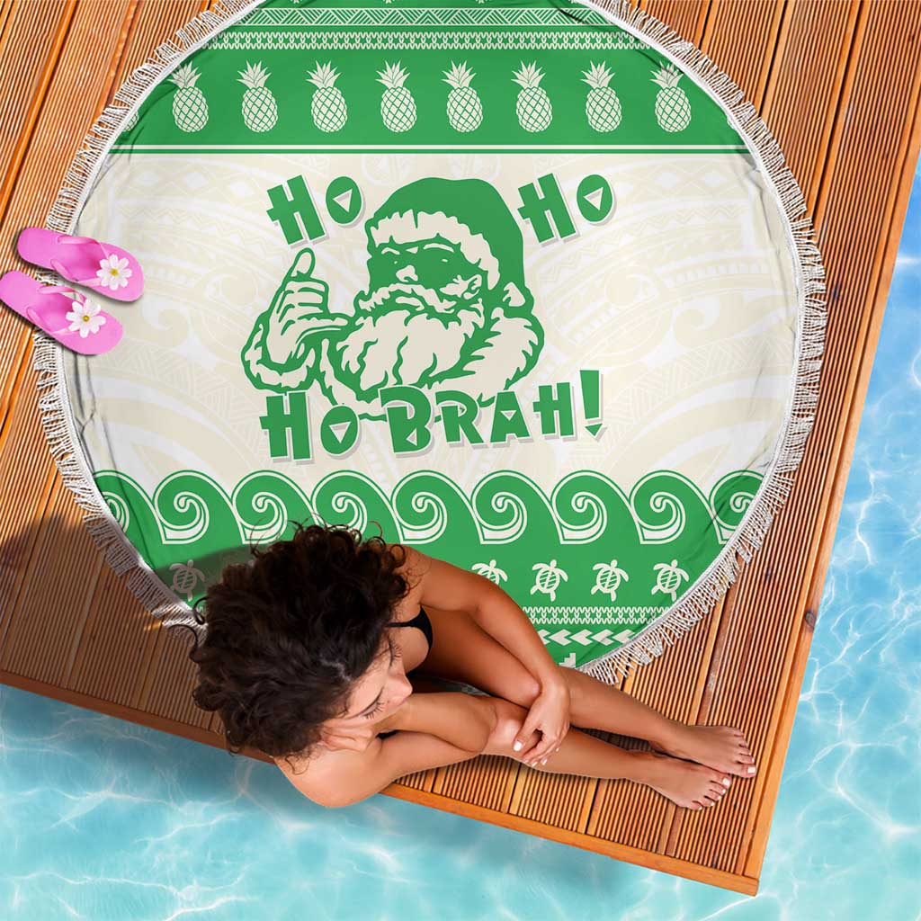 Green Mele Kalikimaka Hawaii Beach Blanket Funny Ho Ho Ho Santa Shaka - Polynesian Pride