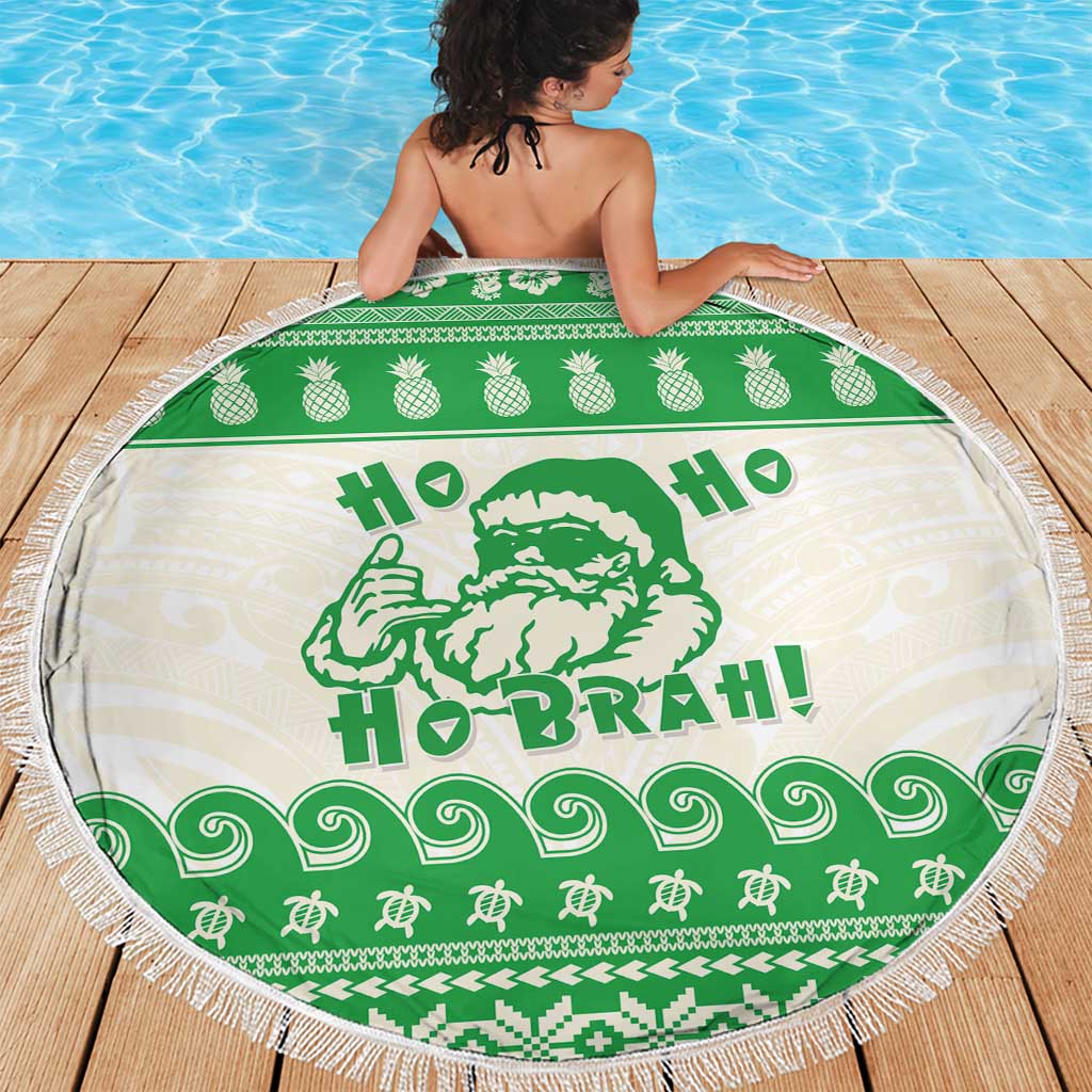 Green Mele Kalikimaka Hawaii Beach Blanket Funny Ho Ho Ho Santa Shaka - Polynesian Pride