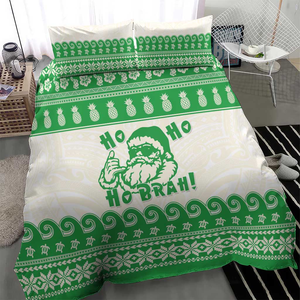 Green Mele Kalikimaka Hawaii Bedding Set Funny Ho Ho Ho Santa Shaka - Polynesian Pride